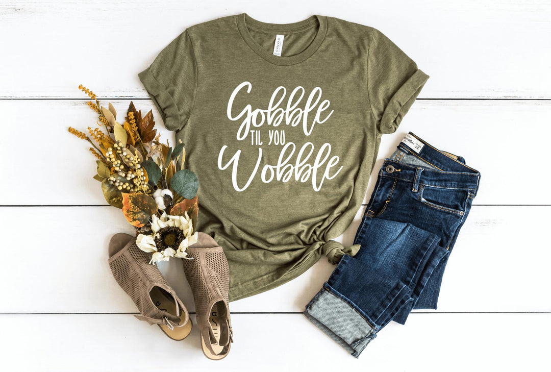 Shirts & Tops-Gobble Til You Wobble T-Shirt-S-Heather Olive-Jack N Roy