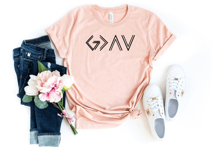 Shirts & Tops-God Is Greater Than Ups & Downs T-Shirt-S-Heather Peach-Jack N Roy