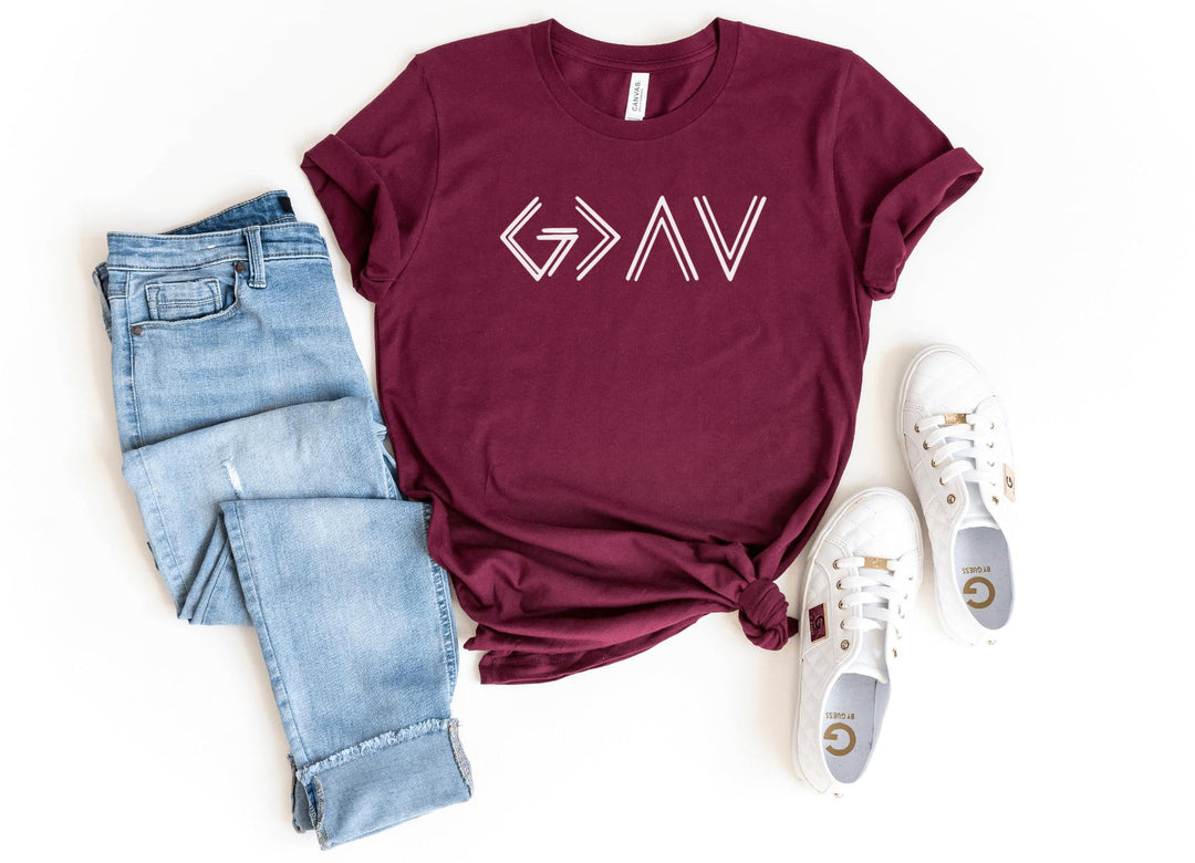 Shirts & Tops-God Is Greater Than Ups & Downs T-Shirt-S-Maroon-Jack N Roy