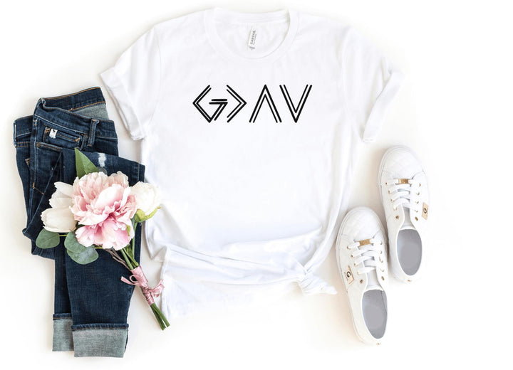 Shirts & Tops-God Is Greater Than Ups & Downs T-Shirt-S-White-Jack N Roy
