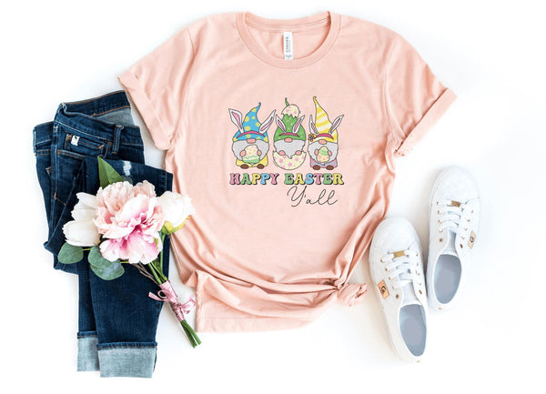 T-Shirt-Happy Easter Y'All T-Shirt-S-Heather Peach-Jack N Roy