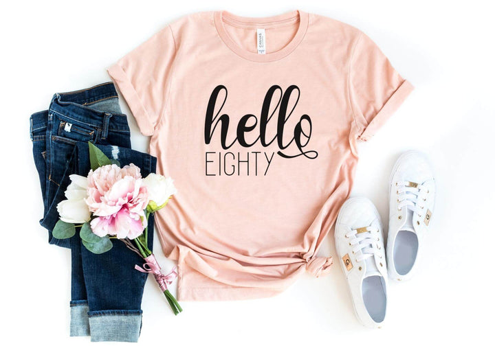Shirts & Tops-Hello Eighty T-Shirt-S-Heather Peach-Jack N Roy
