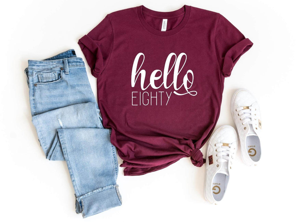Shirts & Tops-Hello Eighty T-Shirt-S-Maroon-Jack N Roy