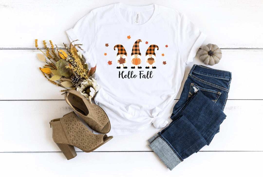 Shirts & Tops-Hello Fall Gnomes T-Shirt-S-White-Jack N Roy
