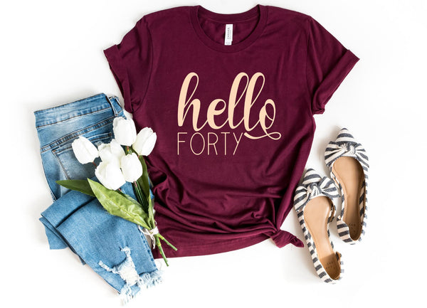 T-Shirt-Hello Forty T-Shirt-S-Maroon-Jack N Roy