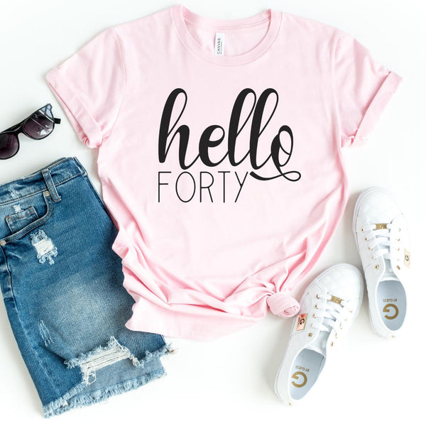 T-Shirt-Hello Forty T-Shirt-S-Pink-Jack N Roy