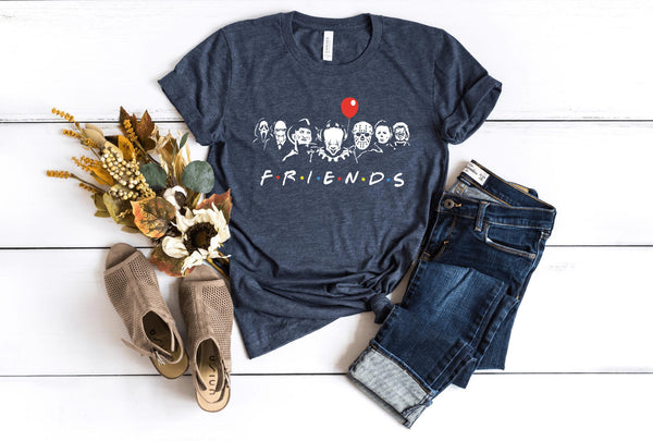 T-Shirt-Horror Friends T-Shirt-S-Heather Navy-Jack N Roy