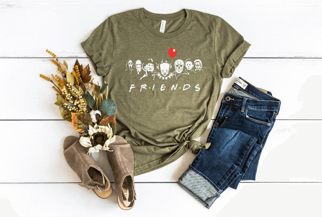 Shirts & Tops-Horror Friends T-Shirt-S-Heather Olive-Jack N Roy