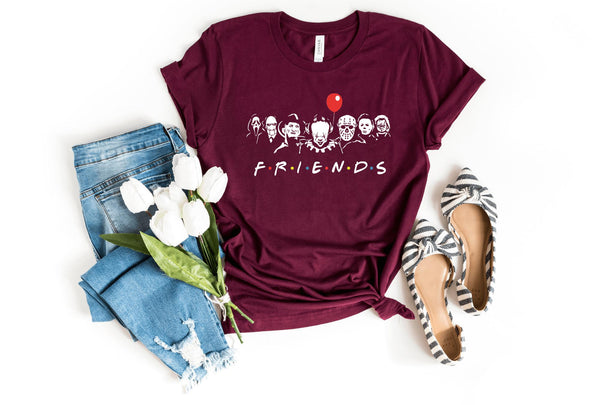 T-Shirt-Horror Friends T-Shirt-S-Maroon-Jack N Roy