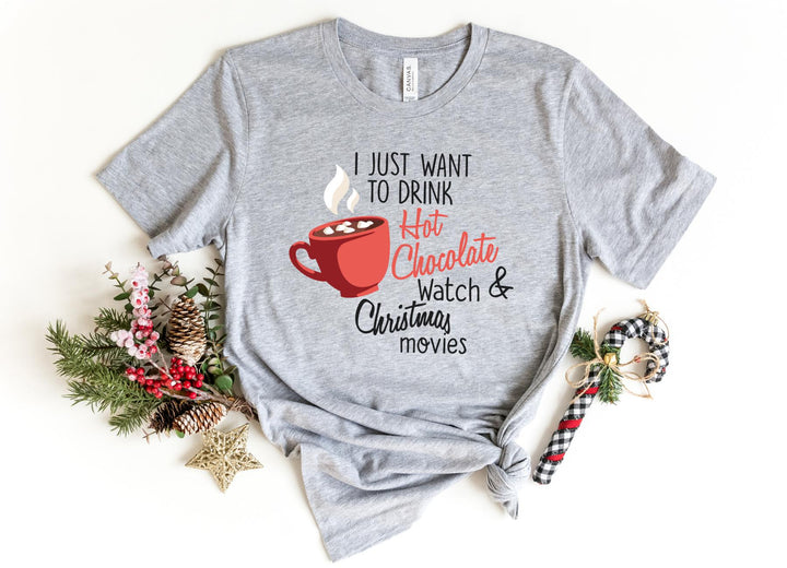 Shirts & Tops-Hot Chocolate & Christmas Movies T-Shirt-S-Athletic Heather-Jack N Roy