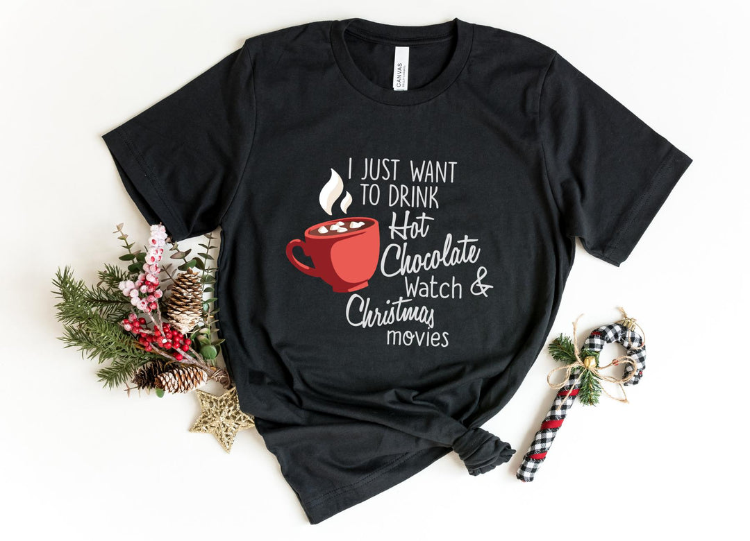Shirts & Tops-Hot Chocolate & Christmas Movies T-Shirt-S-Black-Jack N Roy