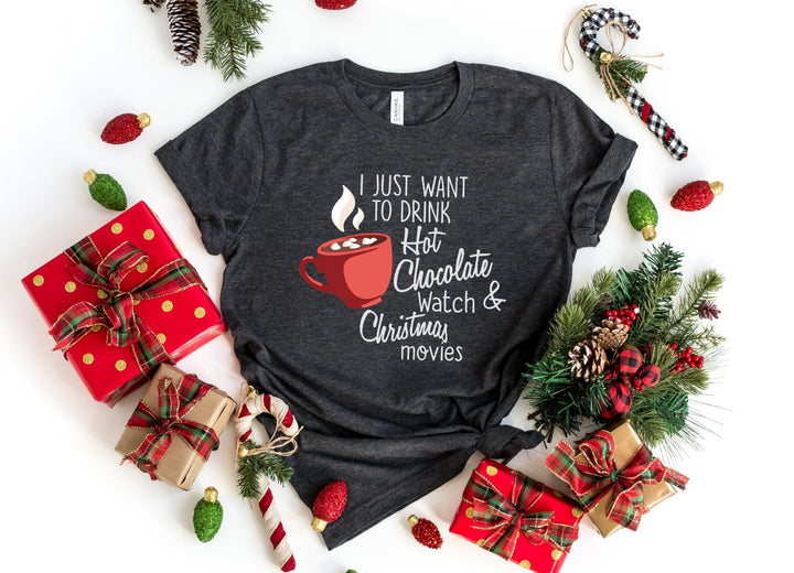 Shirts & Tops-Hot Chocolate & Christmas Movies T-Shirt-S-Dark Grey Heather-Jack N Roy