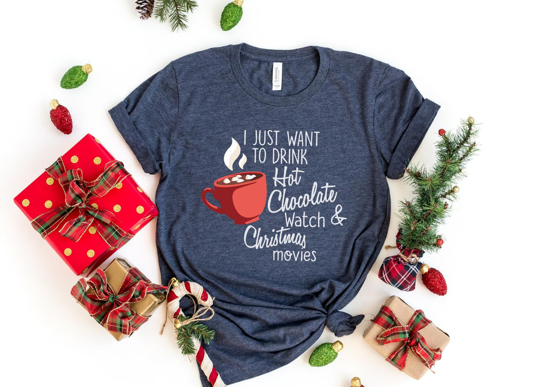Shirts & Tops-Hot Chocolate & Christmas Movies T-Shirt-S-Heather Navy-Jack N Roy