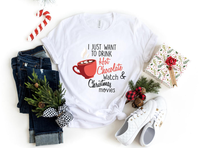 Shirts & Tops-Hot Chocolate & Christmas Movies T-Shirt-S-White-Jack N Roy
