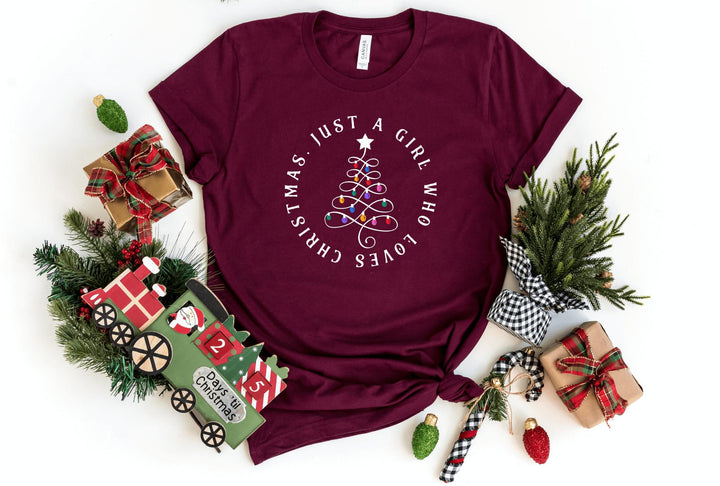 Shirts & Tops-Just A Girl Who Loves Christmas T-Shirt-S-Maroon-Jack N Roy