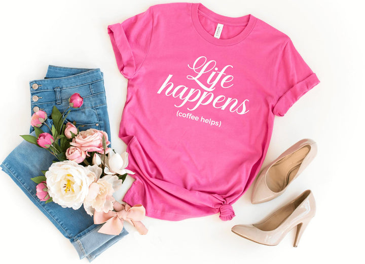 Shirts & Tops-Life Happens Coffee Helps T-Shirt-S-Charity Pink-Jack N Roy