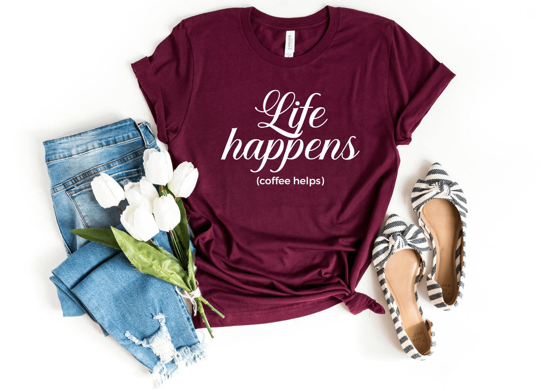 Shirts & Tops-Life Happens Coffee Helps T-Shirt-S-Maroon-Jack N Roy