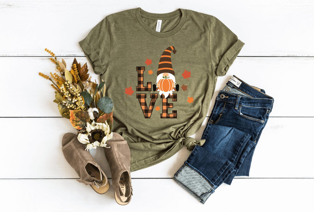 Shirts & Tops-Lovely Fall Gnome T-Shirt-S-Heather Olive-Jack N Roy