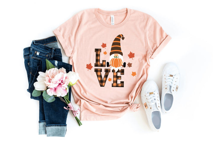 Shirts & Tops-Lovely Fall Gnome T-Shirt-S-Heather Peach-Jack N Roy