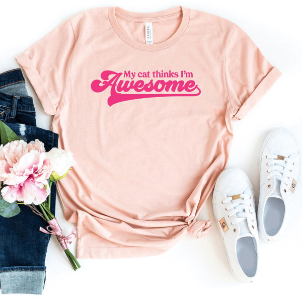 T-Shirt-My Cat Thinks I'm Awesome T-Shirt-S-Heather Peach-Jack N Roy