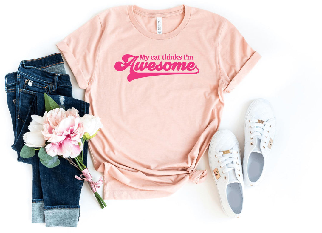 Shirts & Tops-My Cat Thinks I'm Awesome T-Shirt-S-Heather Peach-Jack N Roy