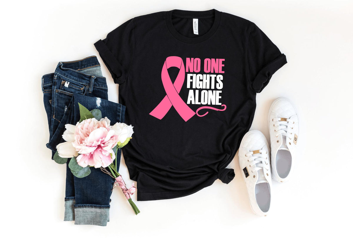 T-Shirt-No One Fights Alone T-Shirt 🎗️-S-Black-Jack N Roy