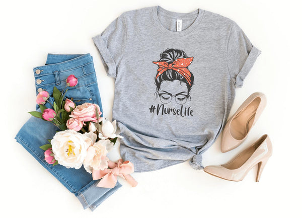 T-Shirt-Nurse Life (Bun) T-Shirt-S-Athletic Heather-Jack N Roy