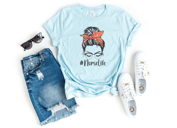 T-Shirt-Nurse Life (Bun) T-Shirt-S-Heather Ice Blue-Jack N Roy