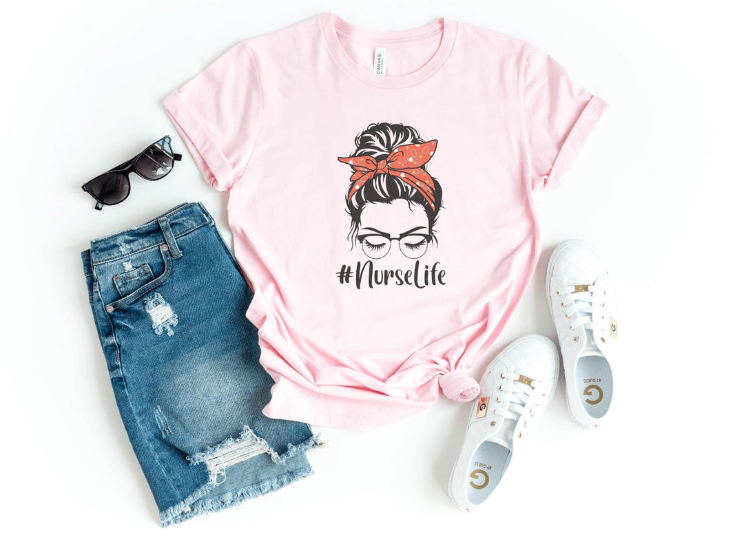 Shirts & Tops-Nurse Life (Bun) T-Shirt-S-Pink-Jack N Roy