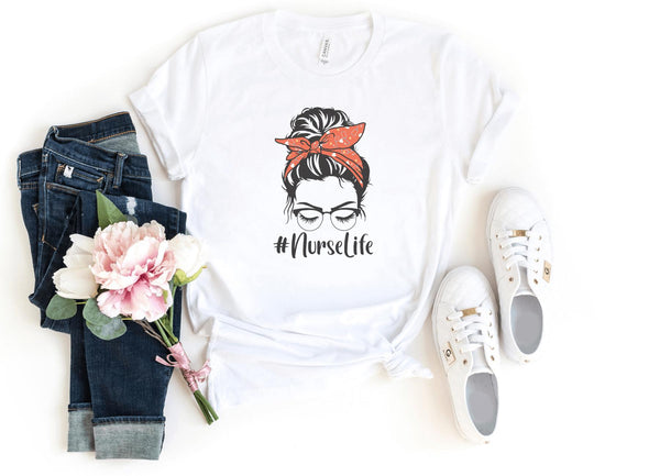 T-Shirt-Nurse Life (Bun) T-Shirt-S-White-Jack N Roy