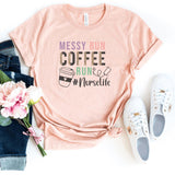 T-Shirt-Nurse: Messy Bun, Coffee, Run T-Shirt-S-Heather Peach-Jack N Roy