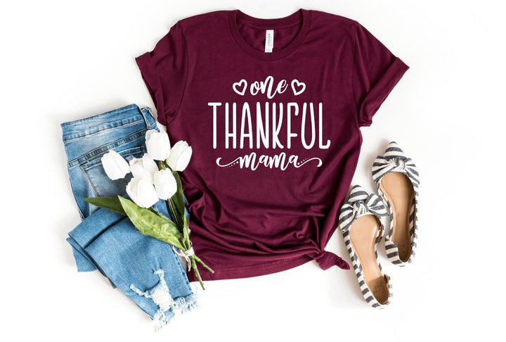 Shirts & Tops-One Thankful Mama T-Shirt-S-Maroon-Jack N Roy