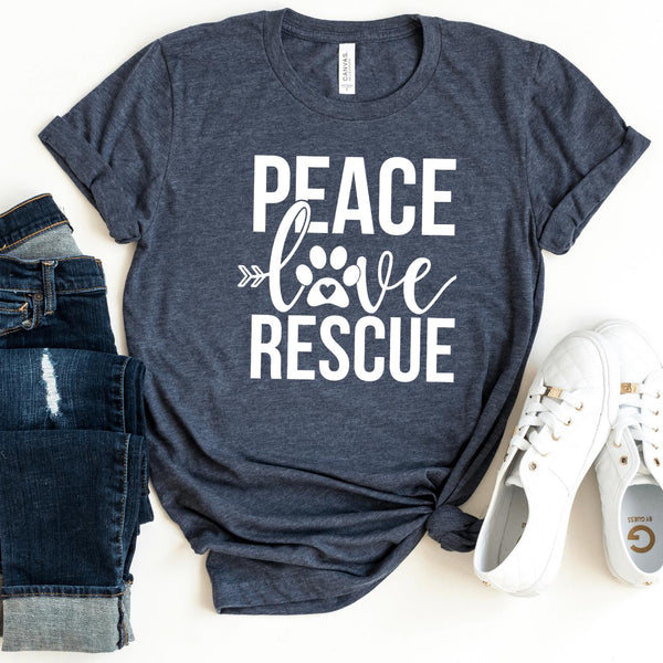 T-Shirt-Peace Love Rescue T-Shirt-S-Heather Navy-Jack N Roy