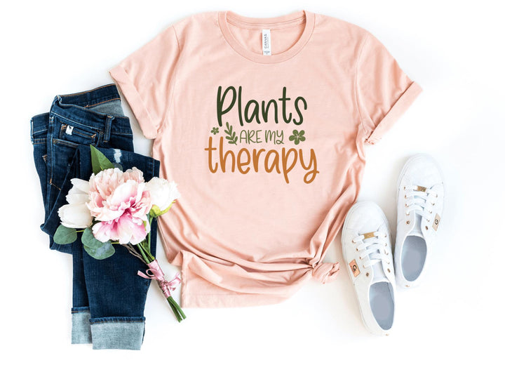 Shirts & Tops-Plants Are My Therapy T-Shirt-S-Heather Peach-Jack N Roy