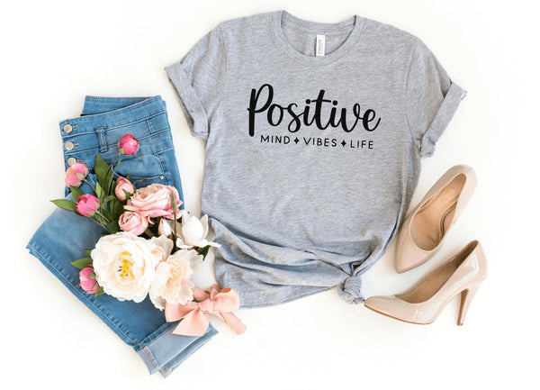 T-Shirt-Positive Mind, Vibes, Life T-Shirt-S-Athletic Heather-Jack N Roy