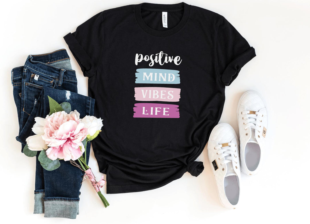 Shirts & Tops-Positive Mind, Vibes, Life T-Shirt-S-Black-Jack N Roy