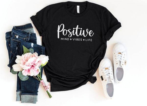 T-Shirt-Positive Mind, Vibes, Life T-Shirt-S-Black-Jack N Roy