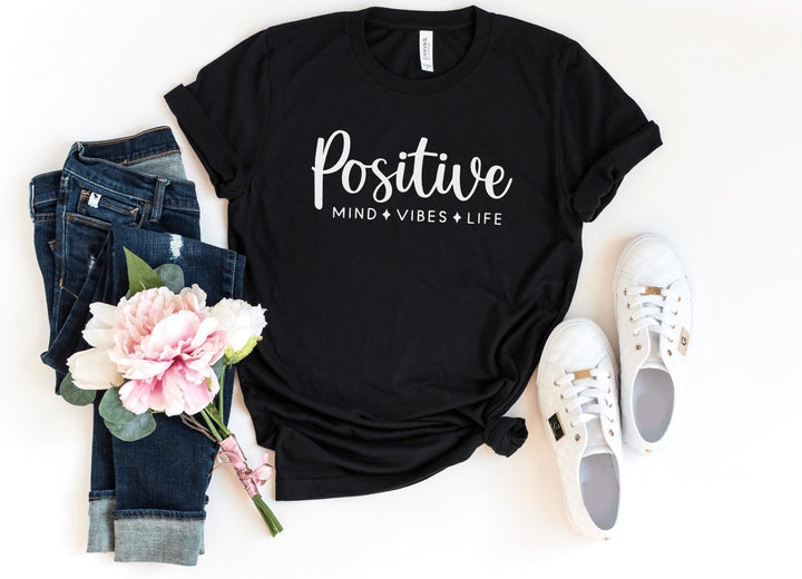 Shirts & Tops-Positive Mind, Vibes, Life T-Shirt-S-Black-Jack N Roy
