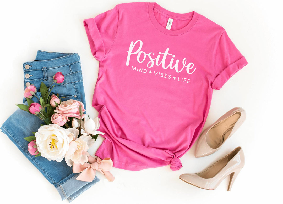 Shirts & Tops-Positive Mind, Vibes, Life T-Shirt-S-Charity Pink-Jack N Roy