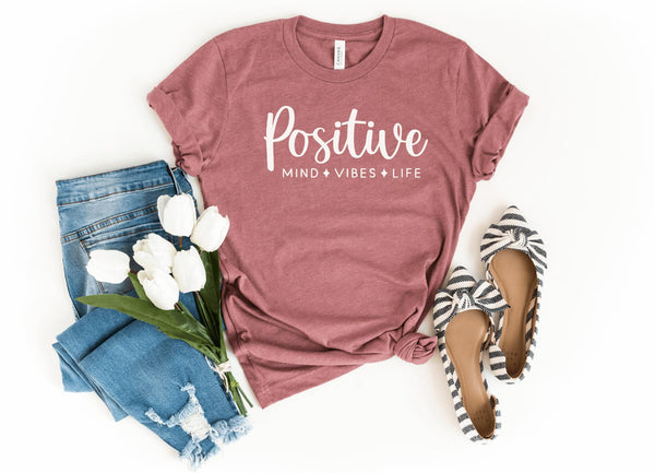 T-Shirt-Positive Mind, Vibes, Life T-Shirt-S-Heather Mauve-Jack N Roy