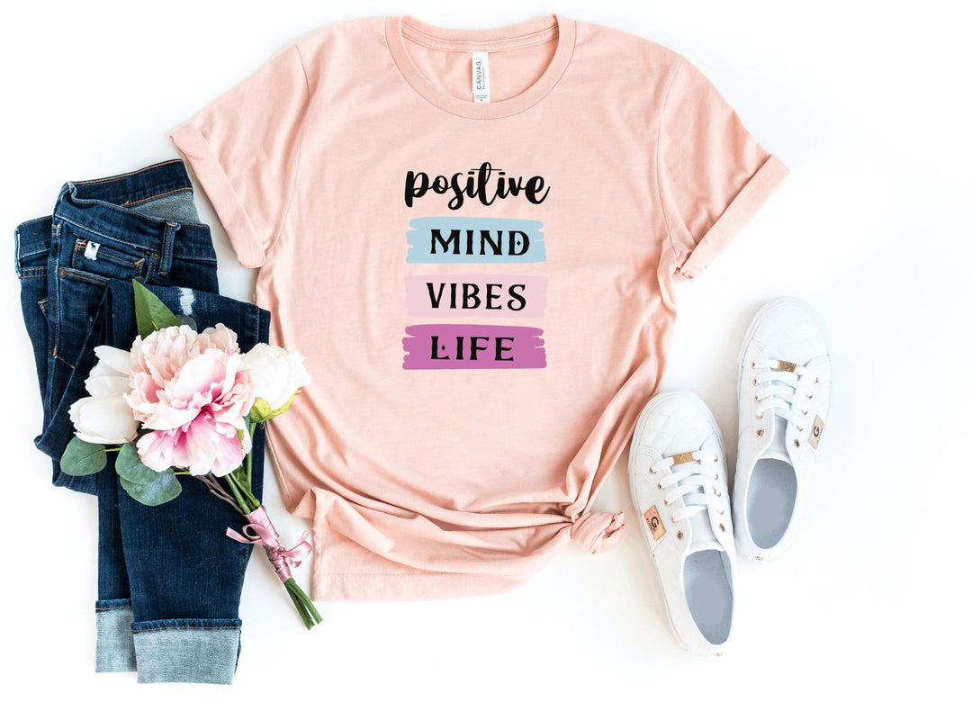 Shirts & Tops-Positive Mind, Vibes, Life T-Shirt-S-Heather Peach-Jack N Roy