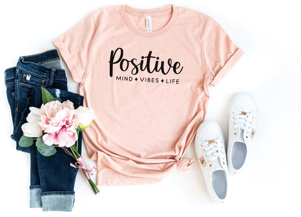 T-Shirt-Positive Mind, Vibes, Life T-Shirt-S-Heather Peach-Jack N Roy