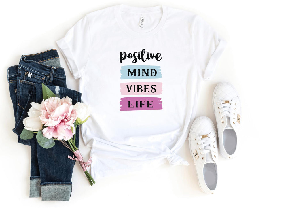 Shirts & Tops-Positive Mind, Vibes, Life T-Shirt-S-White-Jack N Roy