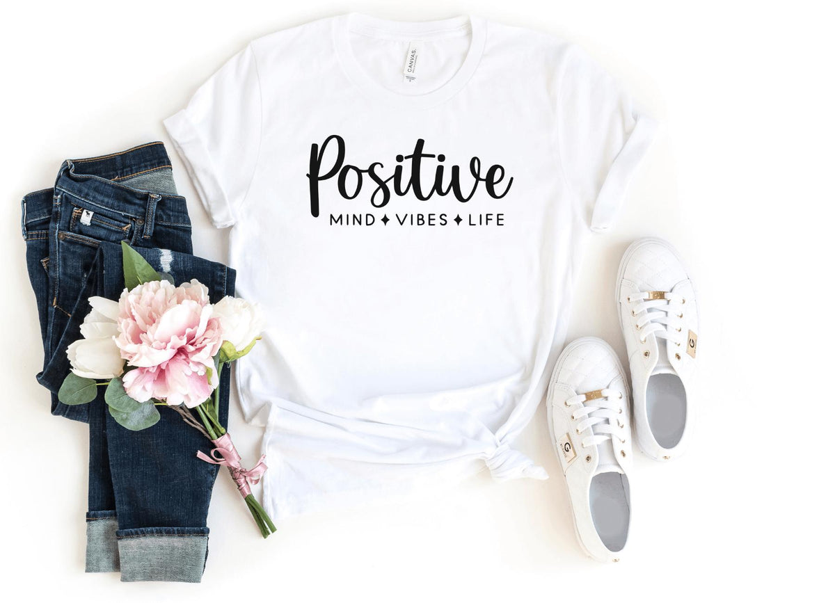 T-Shirt-Positive Mind, Vibes, Life T-Shirt-S-White-Jack N Roy