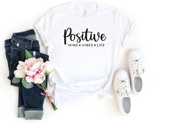 T-Shirt-Positive Mind, Vibes, Life T-Shirt-S-White-Jack N Roy