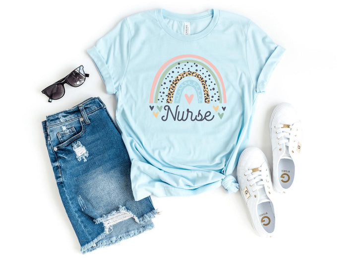 Shirts & Tops-Rainbow Nurse T-Shirt-S-Heather Ice Blue-Jack N Roy
