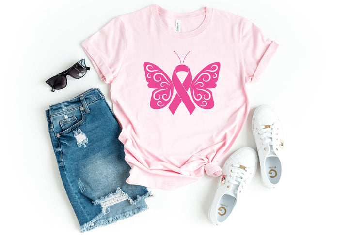 Shirts & Tops-Ribbon Butterfly T-Shirt 🎗️-S-Pink-Jack N Roy