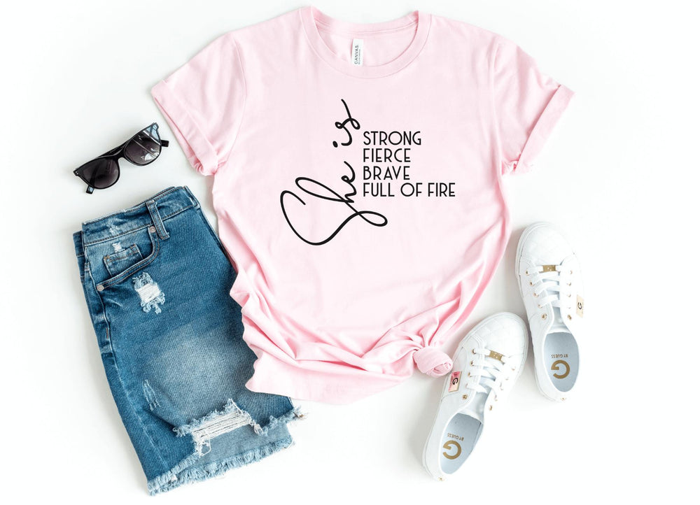 Shirts & Tops-She Is Strong T-Shirt-S-Pink-Jack N Roy