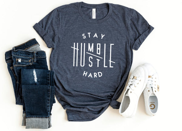T-Shirt-Stay Humble, Hustle Hard T-Shirt-S-Heather Navy-Jack N Roy