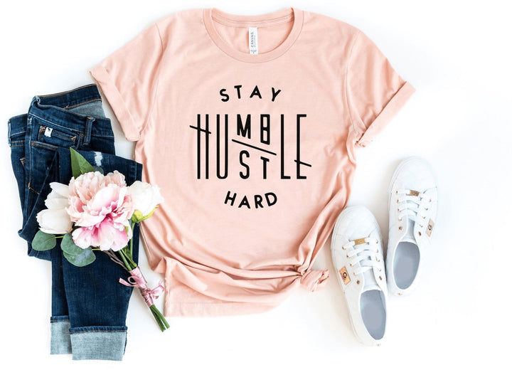 Shirts & Tops-Stay Humble, Hustle Hard T-Shirt-S-Heather Peach-Jack N Roy